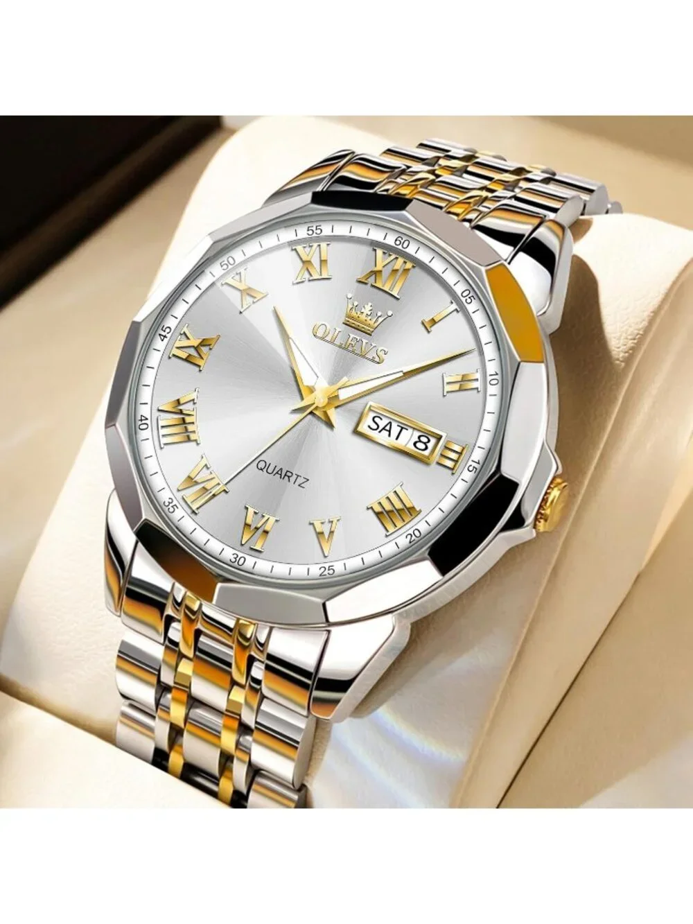 Mens Silver Gold Analog Quartz Numerals Classic Luxury Luminous Waterproof Watch